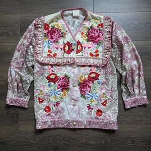 Embroidered Floral Pink Bomber Jacket